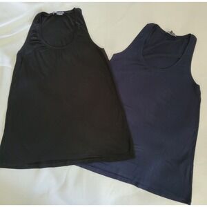 Vince Lot 2  Sz Small Black/Blue Tank Top Modal Quiet Luxury Minimalist Classic
